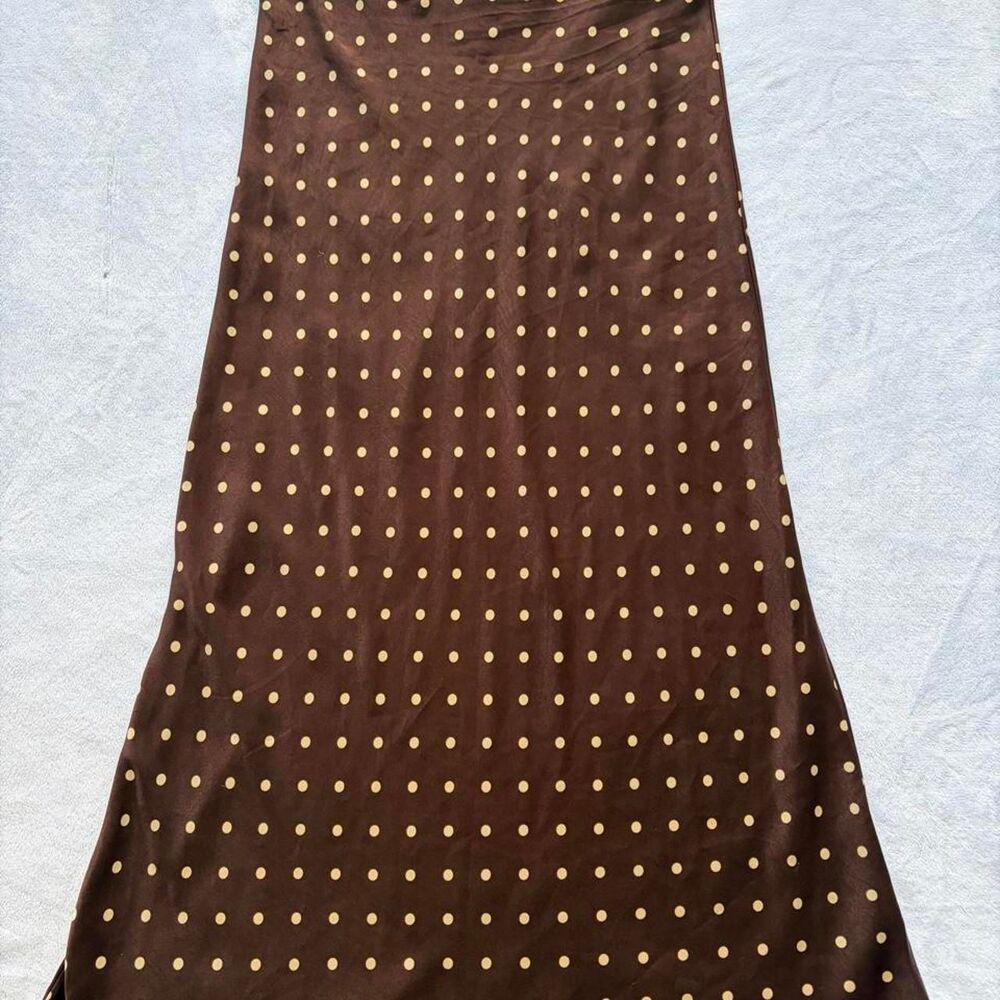 Sans Souci Brown Polka Dot Maxi Skirt Women's L Long Formal Classy Chic Coquette
